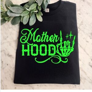 Motherhood shirt cute retro skeleton hand humor mom mama lime green
